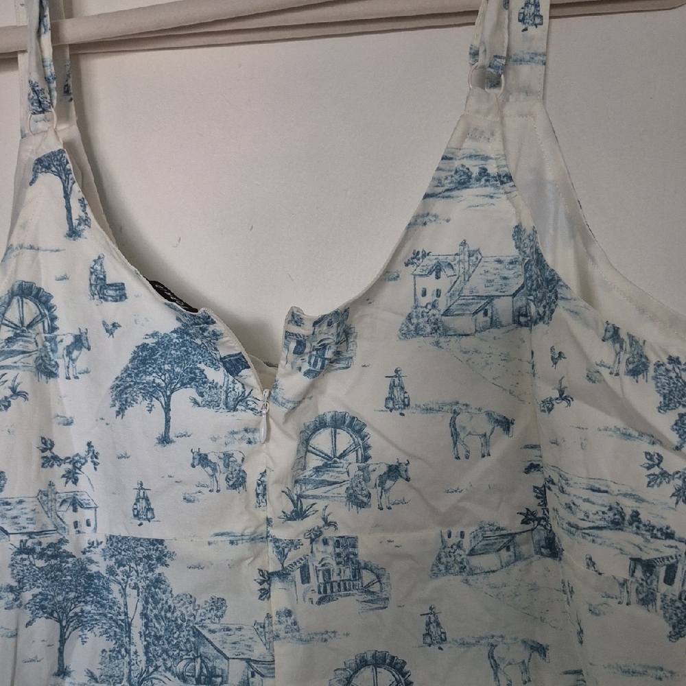 Torrid NWOT White and Light Blue Toile Tie-Front Peplum Camisole - Picture 5 of 8